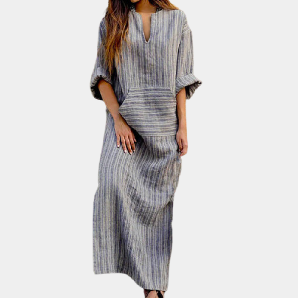 Striped Maxi Dress  Cotton V-Neck Long Loungewear - Product detail 6