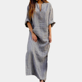Striped Maxi Dress  Cotton V-Neck Long Loungewear - Product detail 6