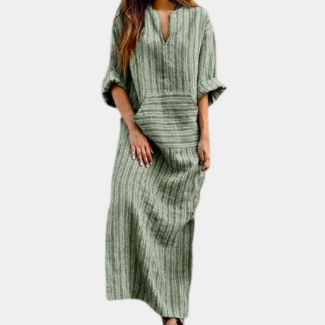 Striped Maxi Dress  Cotton V-Neck Long Loungewear - Product detail 7