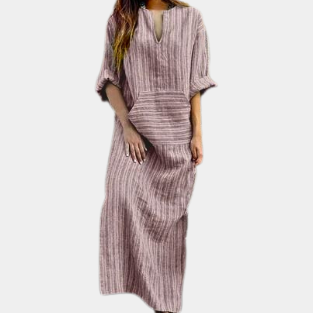 Striped Maxi Dress  Cotton V-Neck Long Loungewear - Product detail 8