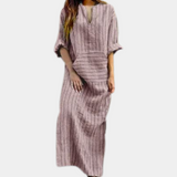 Striped Maxi Dress  Cotton V-Neck Long Loungewear - Product detail 8