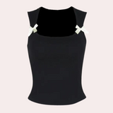 Bow Detail Crop Top  Square Neck Black Cotton Blend - Product detail 5
