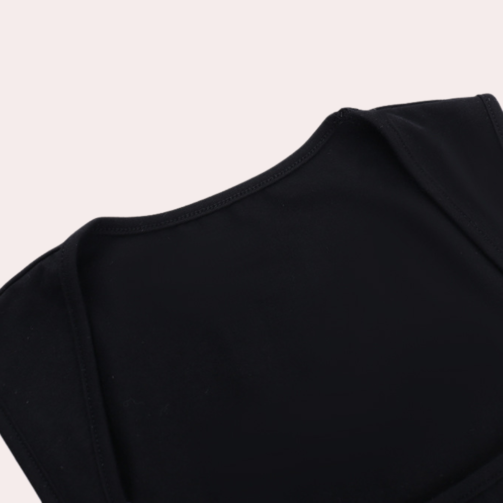 Bow Detail Crop Top  Square Neck Black Cotton Blend - Product detail 6