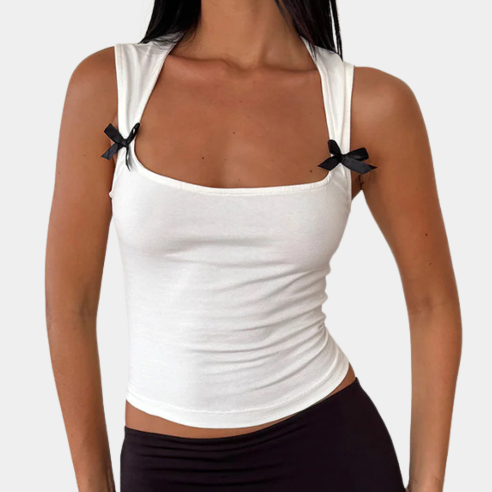 Bow Detail Crop Top  Square Neck Black Cotton Blend - Product detail 4