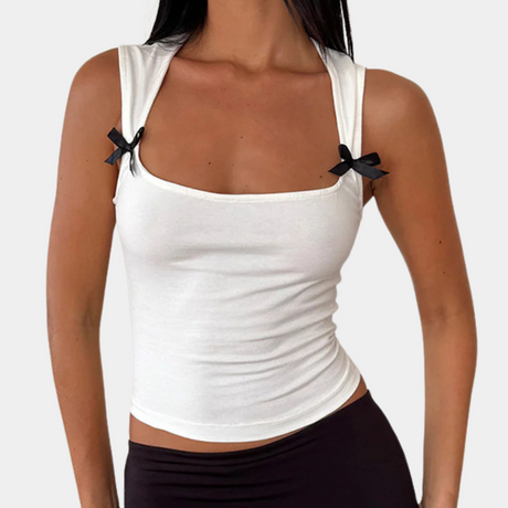 Bow Detail Crop Top  Square Neck Black Cotton Blend - Product detail 9