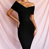 Classic Off-Shoulder Cocktail Dress  V-Neck Bodycon Design - Product detail 4