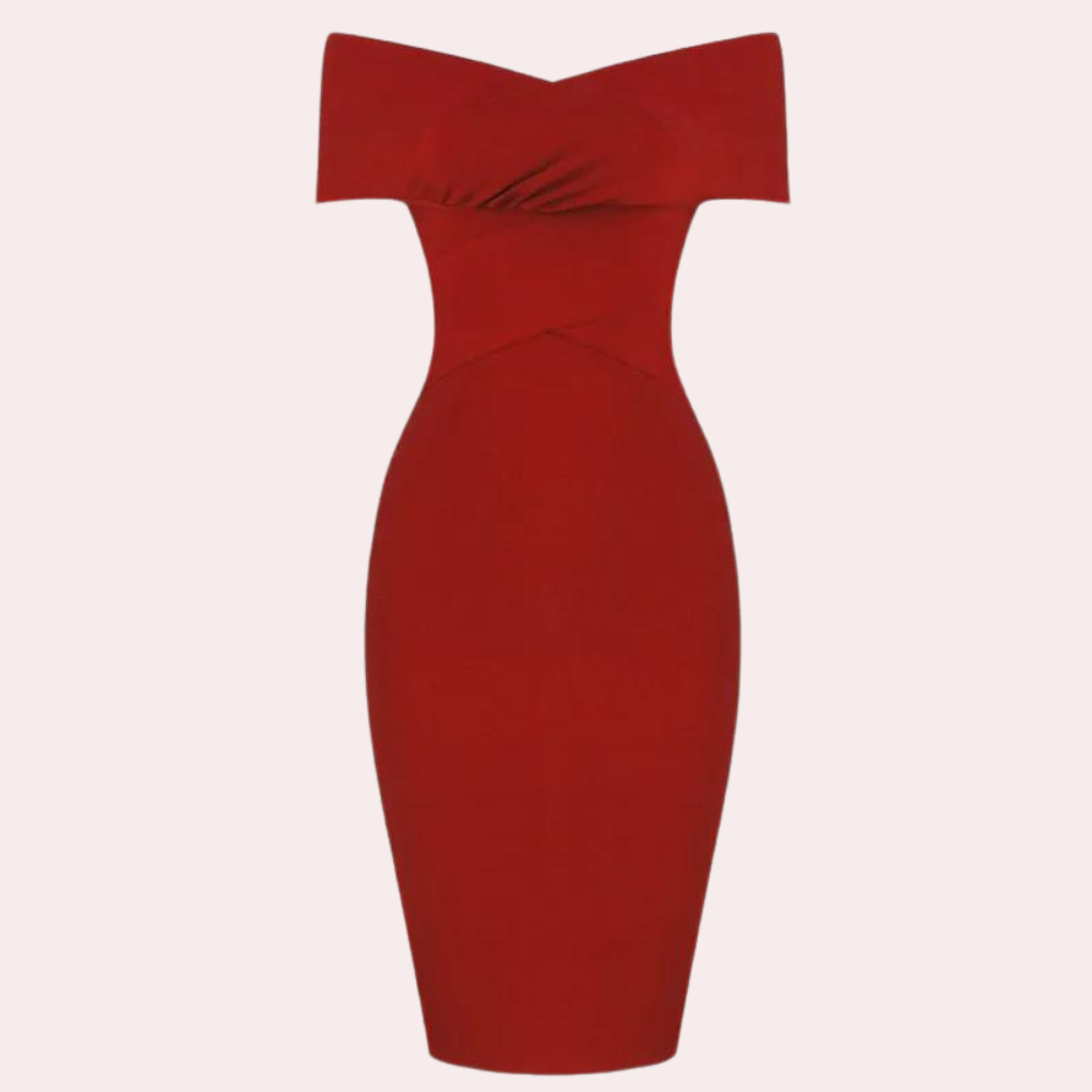Classic Off-Shoulder Cocktail Dress  V-Neck Bodycon Design - Product example