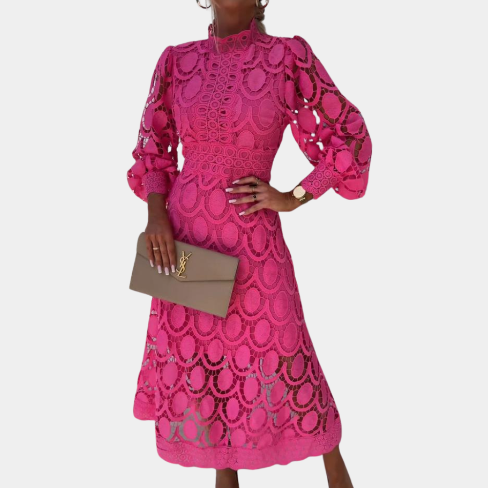Vintage Lace Midi Dress  Scalloped Pattern With Bishop Sleeves - Product detail 10