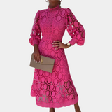 Vintage Lace Midi Dress  Scalloped Pattern With Bishop Sleeves - Product detail 10