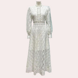 Vintage Lace Midi Dress  Scalloped Pattern With Bishop Sleeves - Product example