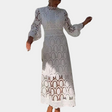 Vintage Lace Midi Dress  Scalloped Pattern With Bishop Sleeves - Product detail 7
