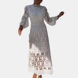 Vintage Lace Midi Dress  Scalloped Pattern With Bishop Sleeves - Product detail 7