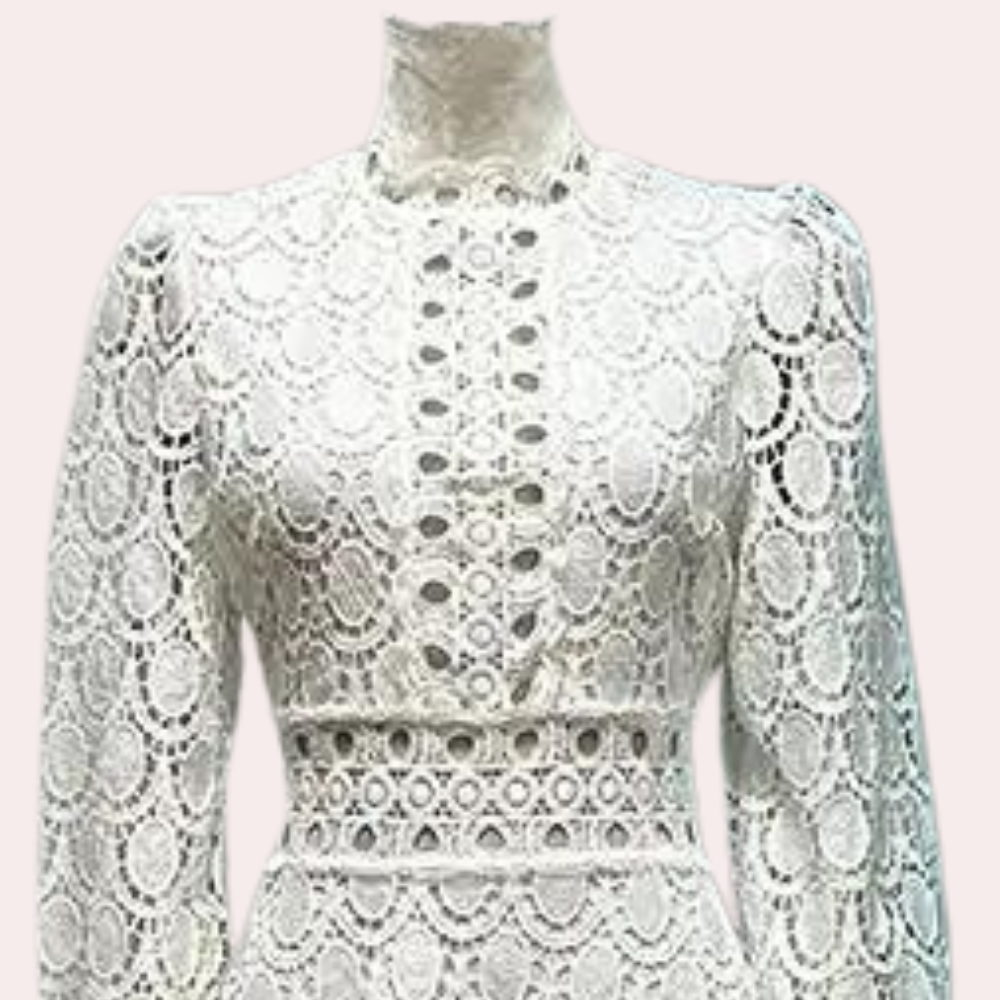 Vintage Lace Midi Dress  Scalloped Pattern With Bishop Sleeves - Product detail 5