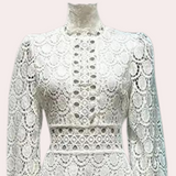 Vintage Lace Midi Dress  Scalloped Pattern With Bishop Sleeves - Product detail 5