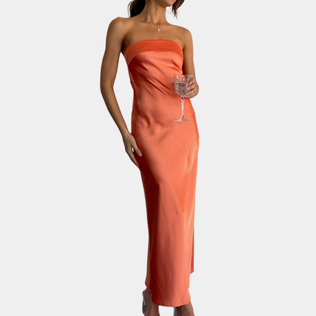 Satin Evening Gown  Strapless Emerald Maxi Dress - Product detail 10
