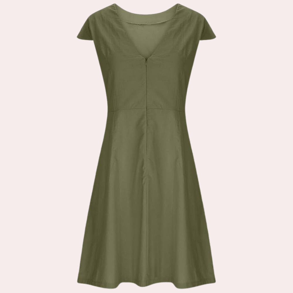 Cotton Linen A-Line Dress  Classic Round Neck Summer Style - Product detail 4
