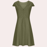 Cotton Linen A-Line Dress  Classic Round Neck Summer Style - Product detail 4