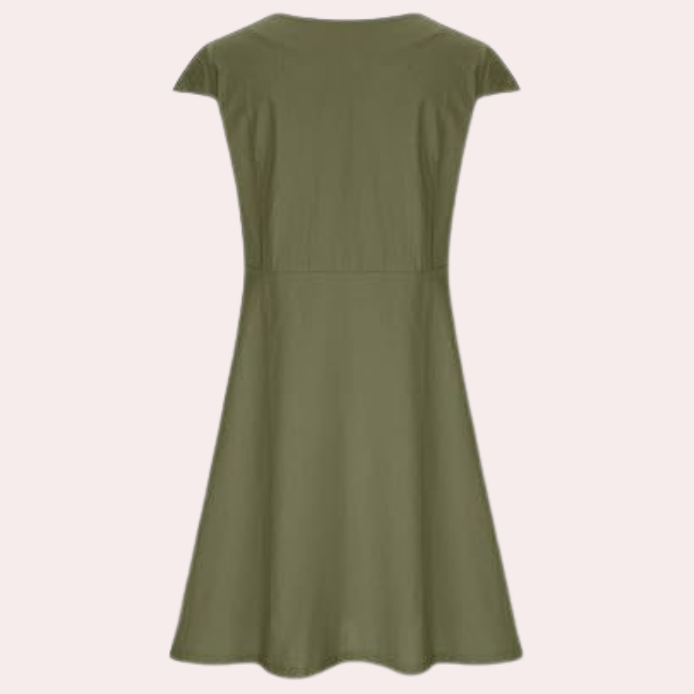 Cotton Linen A-Line Dress  Classic Round Neck Summer Style - Product detail 5