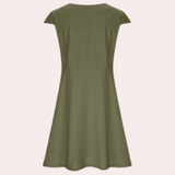 Cotton Linen A-Line Dress  Classic Round Neck Summer Style - Product detail 5