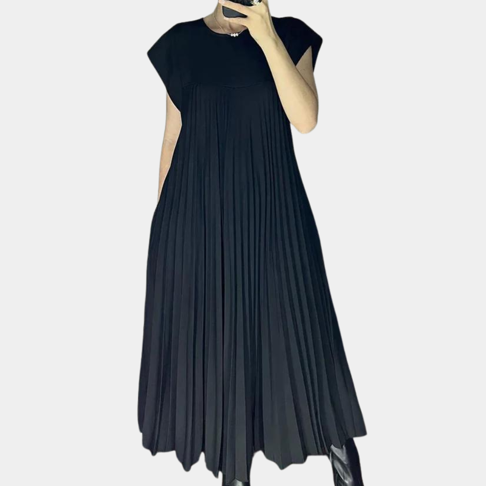 Summer Pleated Maxi Dress  Flowing Yellow Polyester Design - Product detail 11