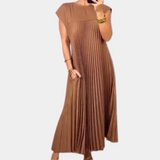 Summer Pleated Maxi Dress  Flowing Yellow Polyester Design - Product detail 10