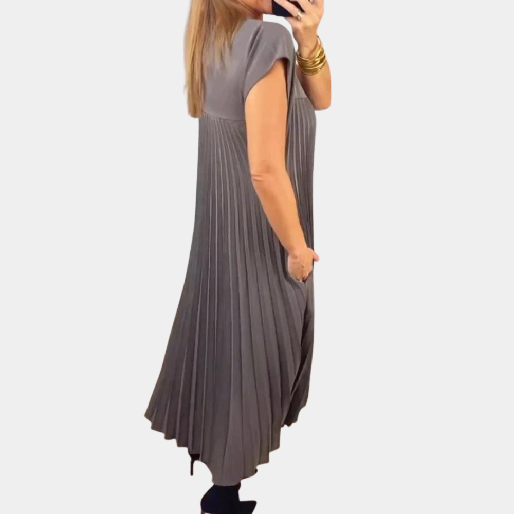 Summer Pleated Maxi Dress  Flowing Yellow Polyester Design - Product detail 6