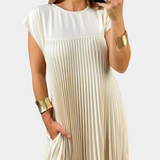 Summer Pleated Maxi Dress  Flowing Yellow Polyester Design - Product detail 4