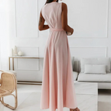 Elegant V-Neck Maxi Dress  Blush Pink Wrap Design - Product example