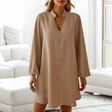 Elegant Button-Down Dress  Flowy Camel Cotton V-Neck - Product detail 7