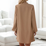 Elegant Button-Down Dress  Flowy Camel Cotton V-Neck - Product example