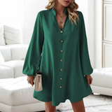 Elegant Button-Down Dress  Flowy Camel Cotton V-Neck - Product detail 5