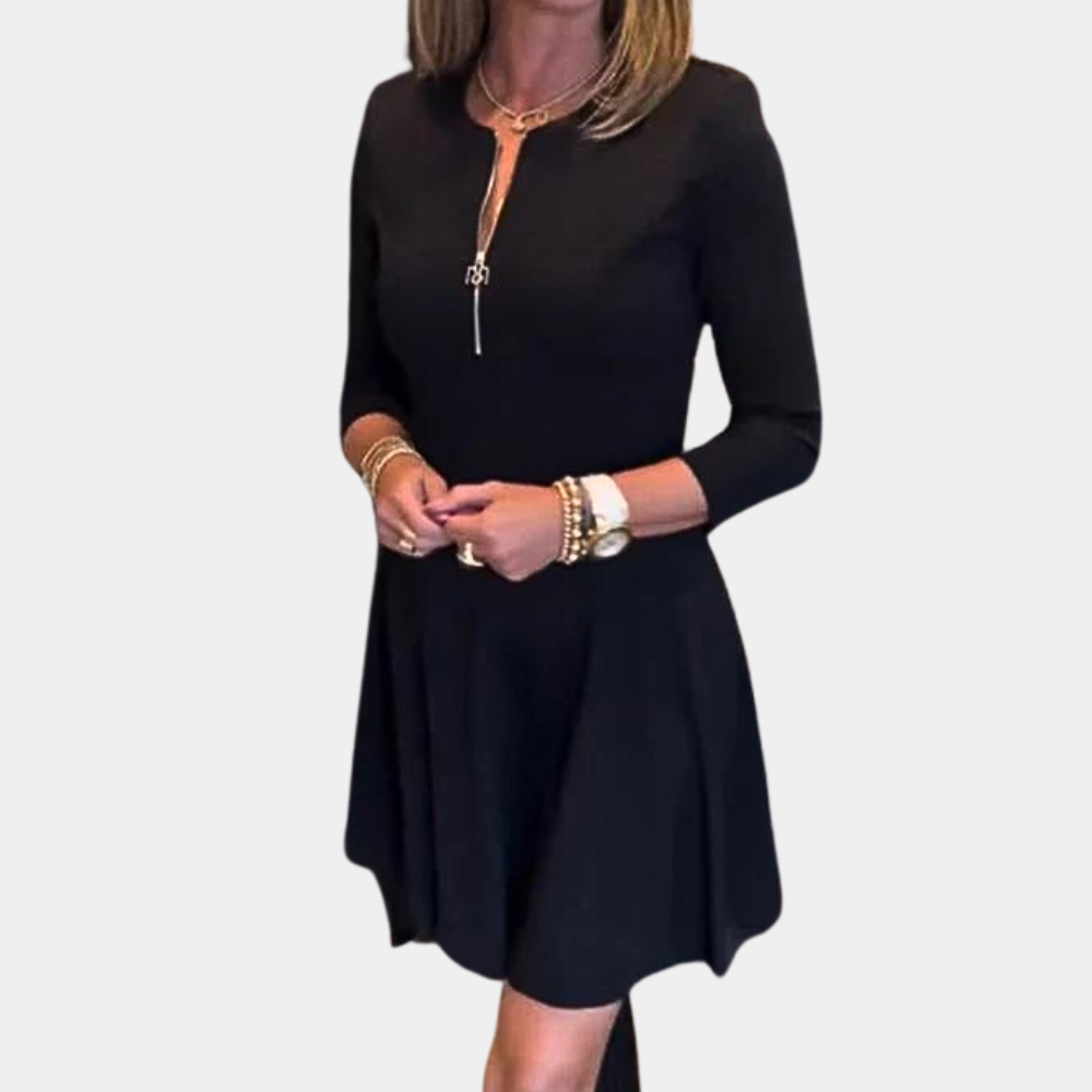 Womens A-Line Dress  Elegant Long Sleeve Zipper Design - Detailed view