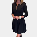 Womens A-Line Dress  Elegant Long Sleeve Zipper Design - Detailed view