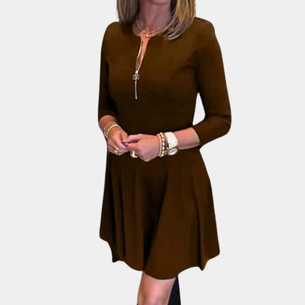 Womens A-Line Dress  Elegant Long Sleeve Zipper Design - Product detail 9