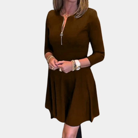 Womens A-Line Dress  Elegant Long Sleeve Zipper Design - Product detail 9