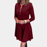 Womens A-Line Dress  Elegant Long Sleeve Zipper Design - Product detail 4