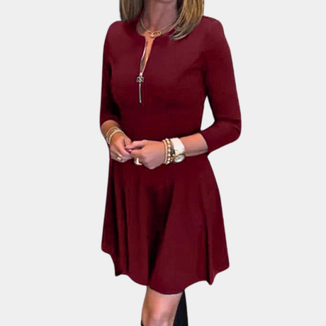 Womens A-Line Dress  Elegant Long Sleeve Zipper Design - Product detail 8