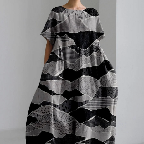 Modern Abstract Cotton Dress  Monochrome Mountain Pattern - Product detail 6