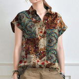Bohemian Floral Blouse  Blue Paisley Cotton Pattern - Product example
