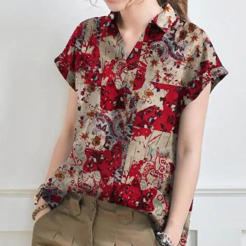 Bohemian Floral Blouse  Blue Paisley Cotton Pattern - Product detail 6