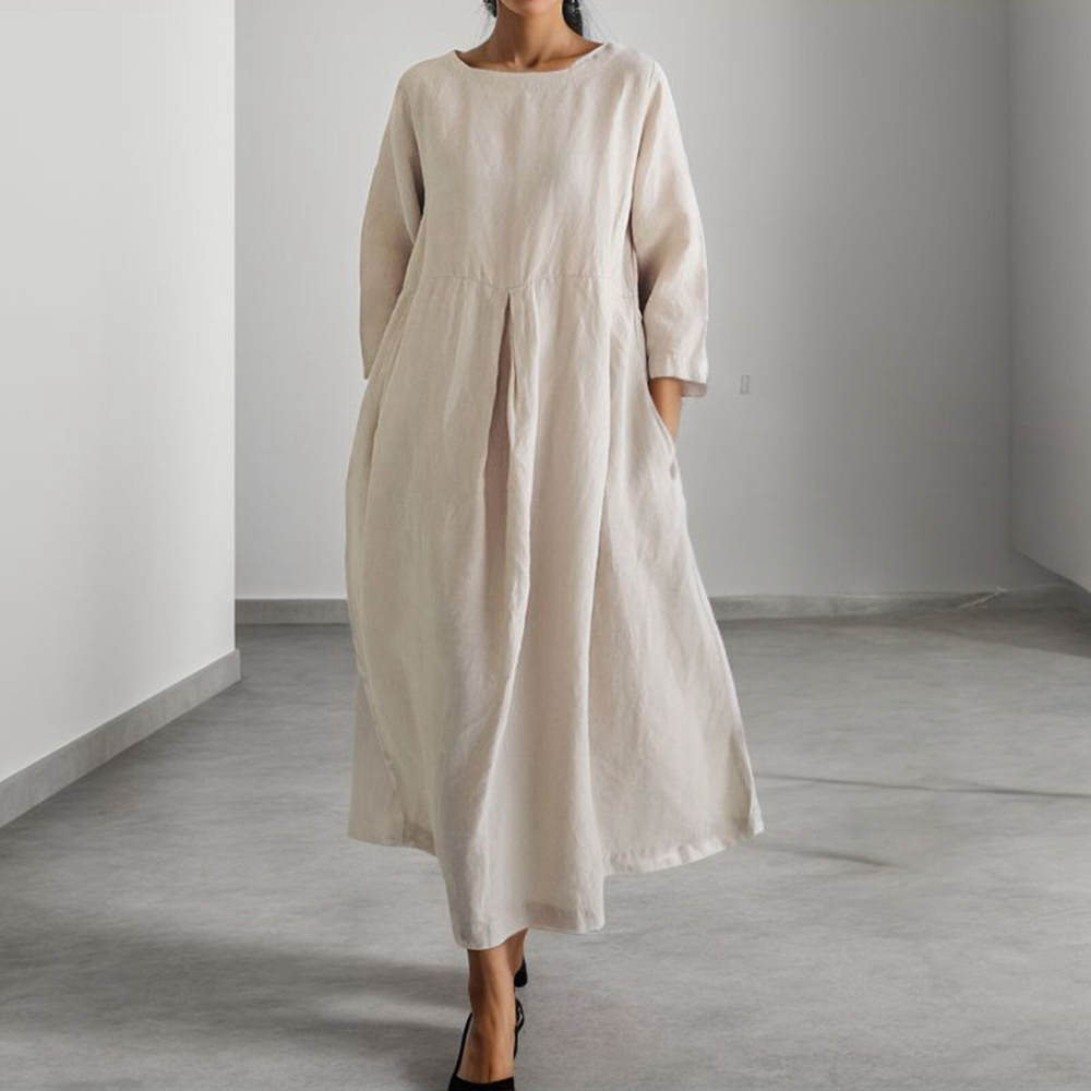 Linen Maxi Dress  Flowing A-Line Design With Pockets - Product detail 8
