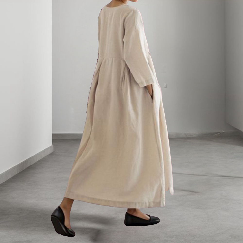 Linen Maxi Dress  Flowing A-Line Design With Pockets - Product detail 5