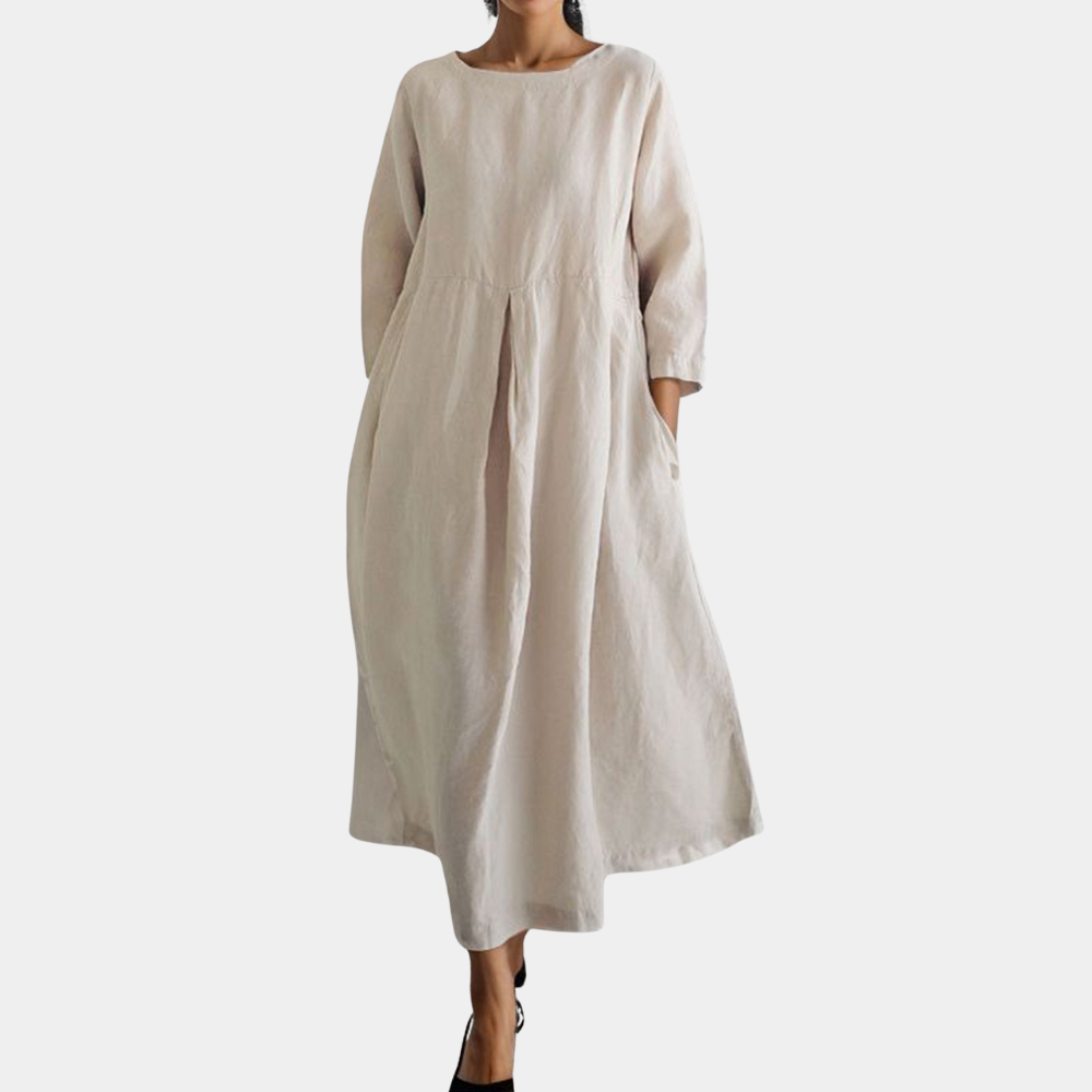 Linen Maxi Dress  Flowing A-Line Design With Pockets - Product example