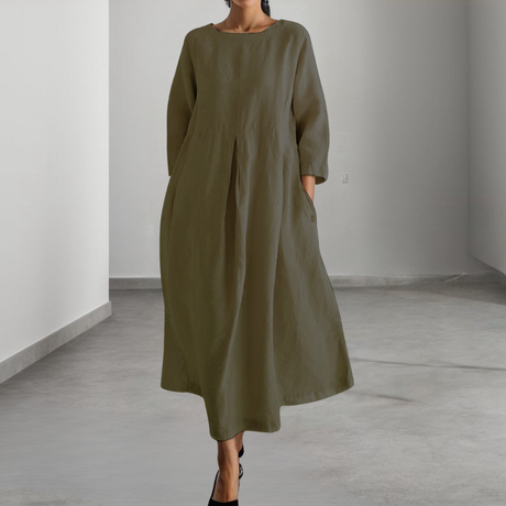 Linen Maxi Dress  Flowing A-Line Design With Pockets - Product detail 10