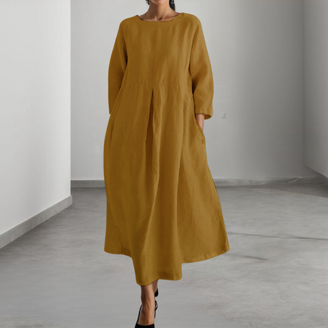 Linen Maxi Dress  Flowing A-Line Design With Pockets - Product detail 7