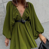 Womens Plus Size Dress  Puff Sleeve V-Neck Design - Product detail 6