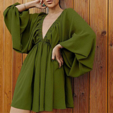 Womens Plus Size Dress  Puff Sleeve V-Neck Design - Product detail 4