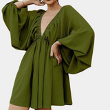 Womens Plus Size Dress  Puff Sleeve V-Neck Design - Product detail 5
