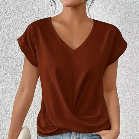 Essential V-Neck Top  Draped Cotton Blend Design - Product detail 10