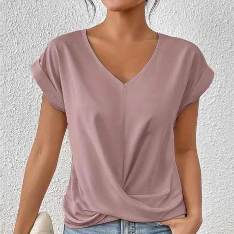 Essential V-Neck Top  Draped Cotton Blend Design - Product detail 11